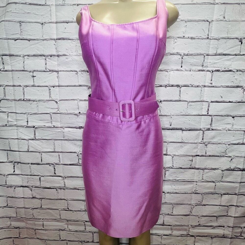 Teri Jon Women's Lilac Sleeveless Belted Sheath Dress Size 6